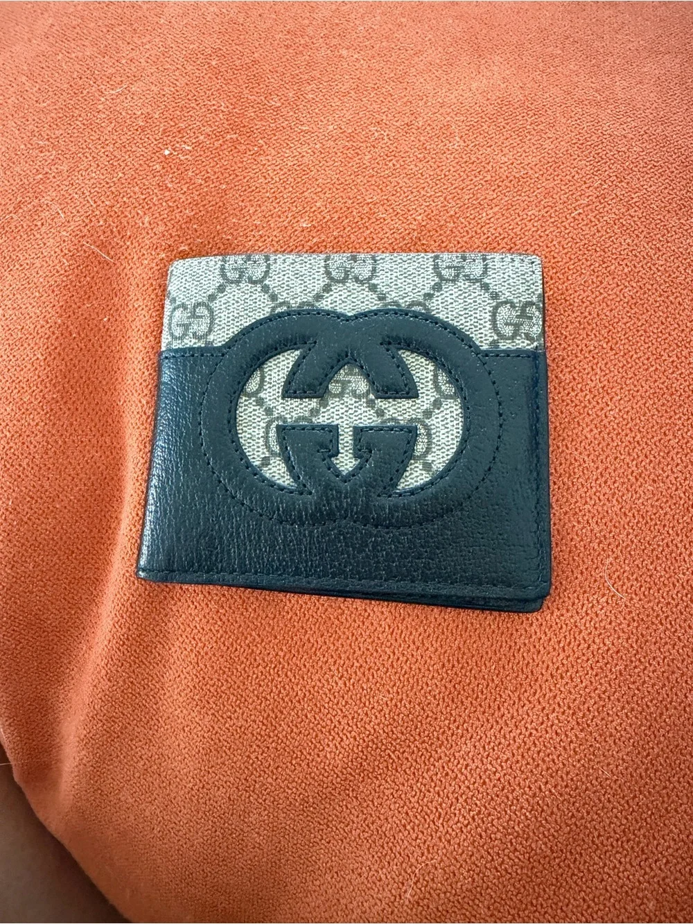 Gucci Beige Monogram & Black Leather Bifold Wallet